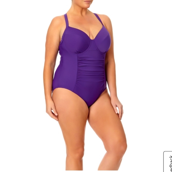 Solid Purple Ruched one piece swimsuit 2X NWT - Picture 2 of 7